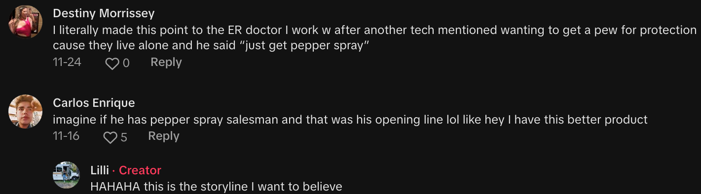 man questions womans pepper spray