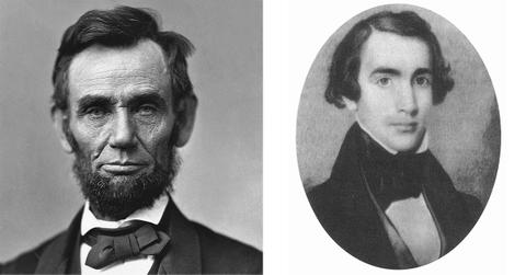 Abraham Lincoln and Joshua Speed in side-by-side portraits.