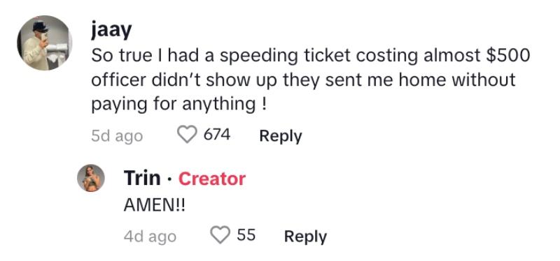 Commenter says he had a $500 traffic ticket that was dismissed.