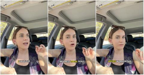 TikToker shares story of rude post office worker calling her the "B" word.