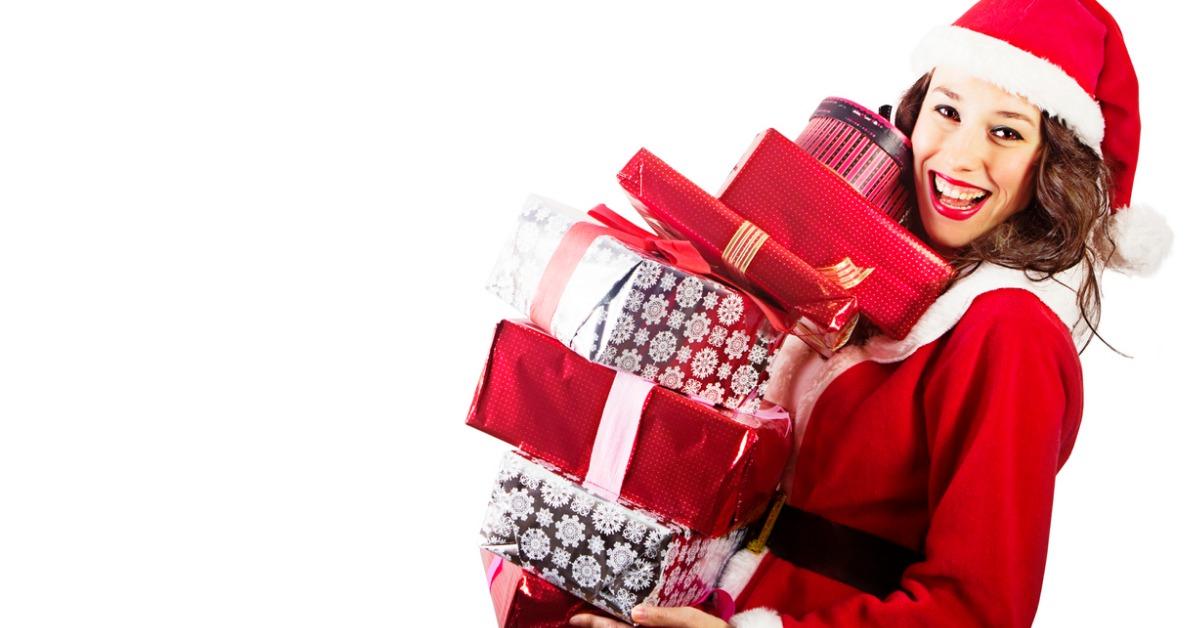 happy mrsclaus with gift boxes picture id