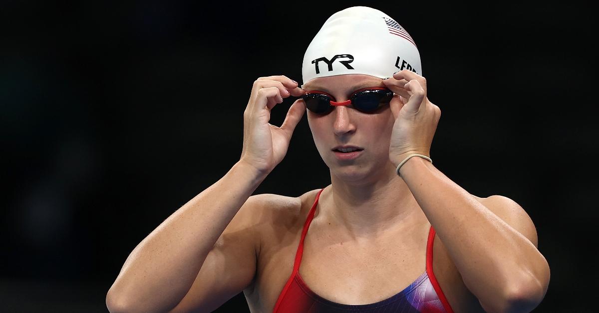 Katie Ledecky of Team United States prepares to enter the competition pool at Paris La Defense Arena ahead of the Paris 2024 Olympic Games on July 23, 2024 in Paris, France. (Photo by Al Bello/Getty Images)