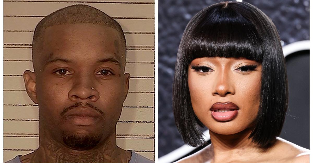 (L-R): Tory Lanez mug shot; Megan Thee Stallion