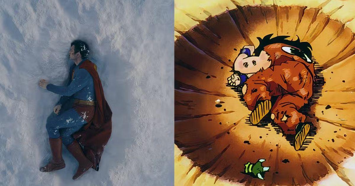 Superman and Yamcha in two side-by-side images. 