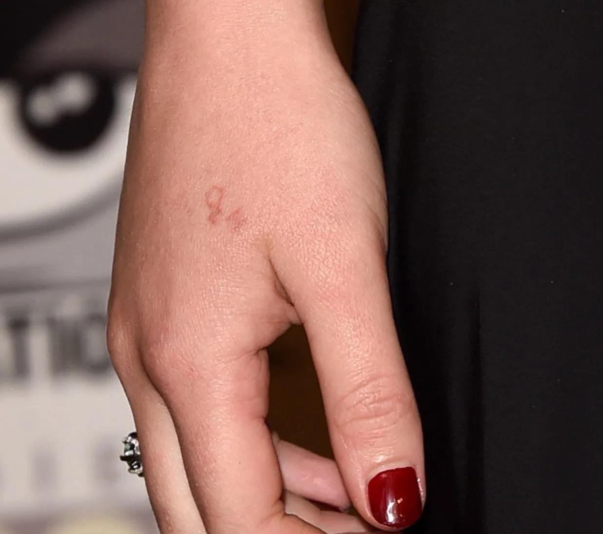 A close up shot of Jennifer Lawrence's tattoo on her hand on July 9, 2015