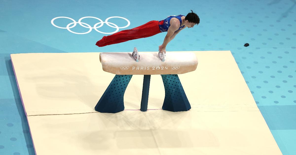 Stephen Nedoroscik of Team United States competes on the pommel horse during the Artistic Gymnastics Men's Qualification on day one of the Olympic Games Paris 2024 at Bercy Arena on July 27, 2024 in Paris, France. (Photo by Dan Mullan/Getty Images)