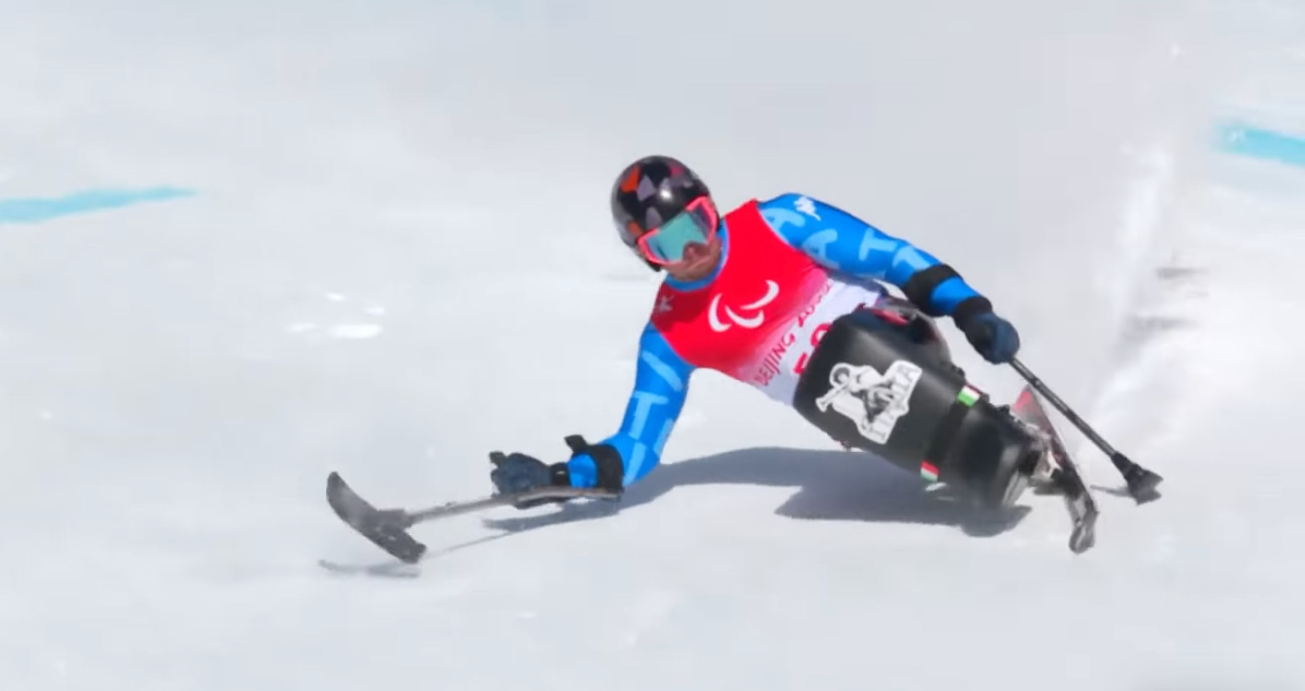 Rene de Silvestro completes a run in the Para Alpine Skiing competition.