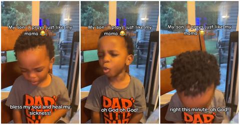 A boy channeling his grandma while praying