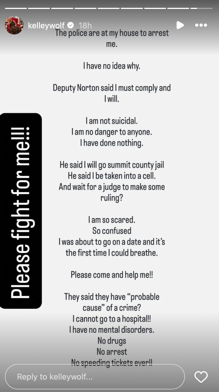 Kelley Wolf's Instagram Story informing folks she was being detained.