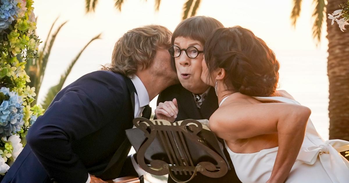 Eric Christian Olsen (LAPD Liaison Marty Deeks), Linda Hunt (Henrietta "Hetty" Lange) and Daniela Ruah (Special Agent Kensi Blye