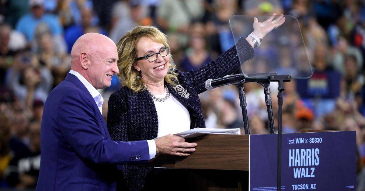 Mark Kelly and Gabby Giffords campaigning for Kamala Harris. 