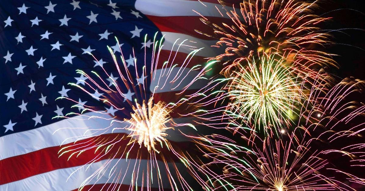 American flag and fireworks display.