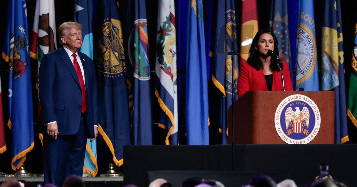 Trump watching Tulsi Gabbard speak at the National Guard Association. 