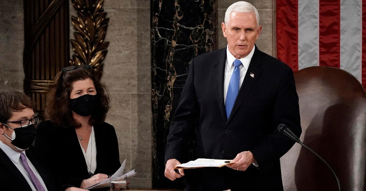 Former vice president Mike Pence certifies the presidential election on Jan. 6, 2021