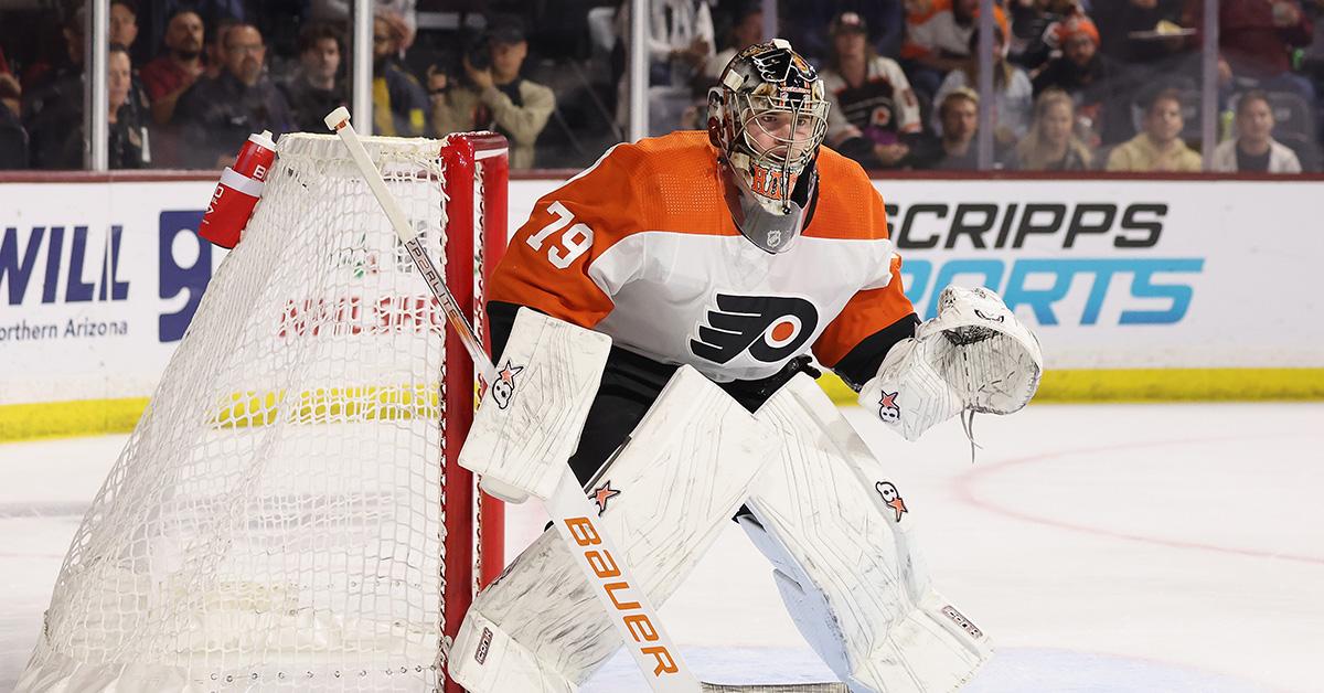 Carter Hart during a game against the Arizona Coyotes. 