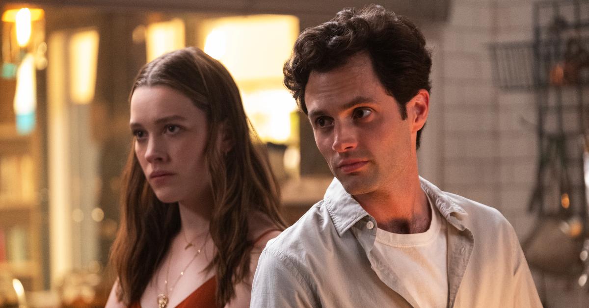 PENN BADGLEY as JOE GOLDBERG and VICTORIA PEDRETTI as LOVE QUINN