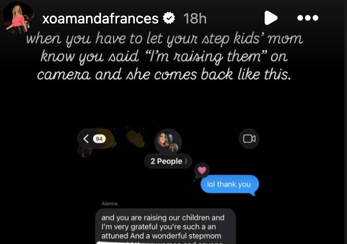 Amanda Frances's texts between her and her fiance's ex-wife