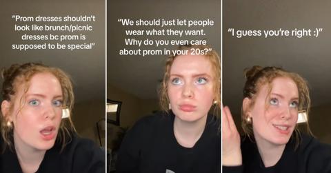 A woman discussing the brunch prom dress trend