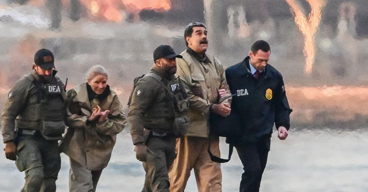 Nicolás Maduro and his wife being escorted as they arrive in Manhattan. 