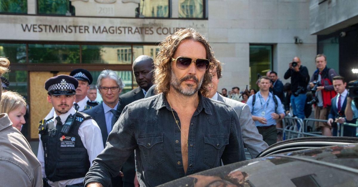 Russell Brand attending a court case alleging sexual assault in 2025. 