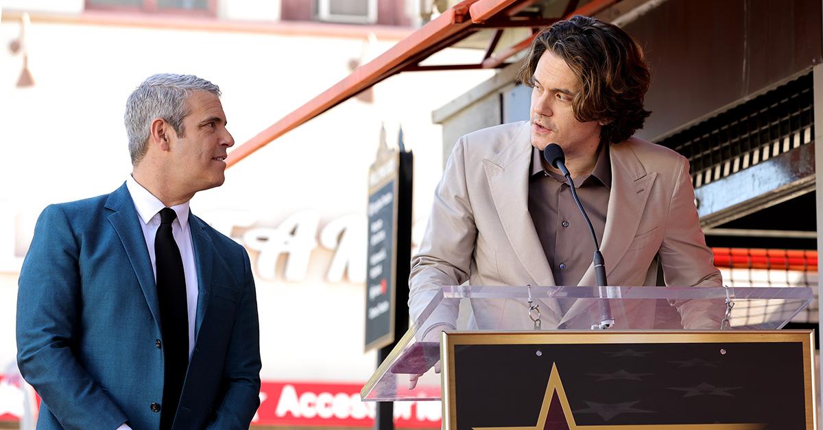 John Mayer speaking at Andy Cohen's Walk of Fame induction. 