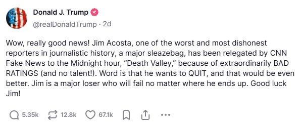 Donald Trump Truth Social Jim Acosta