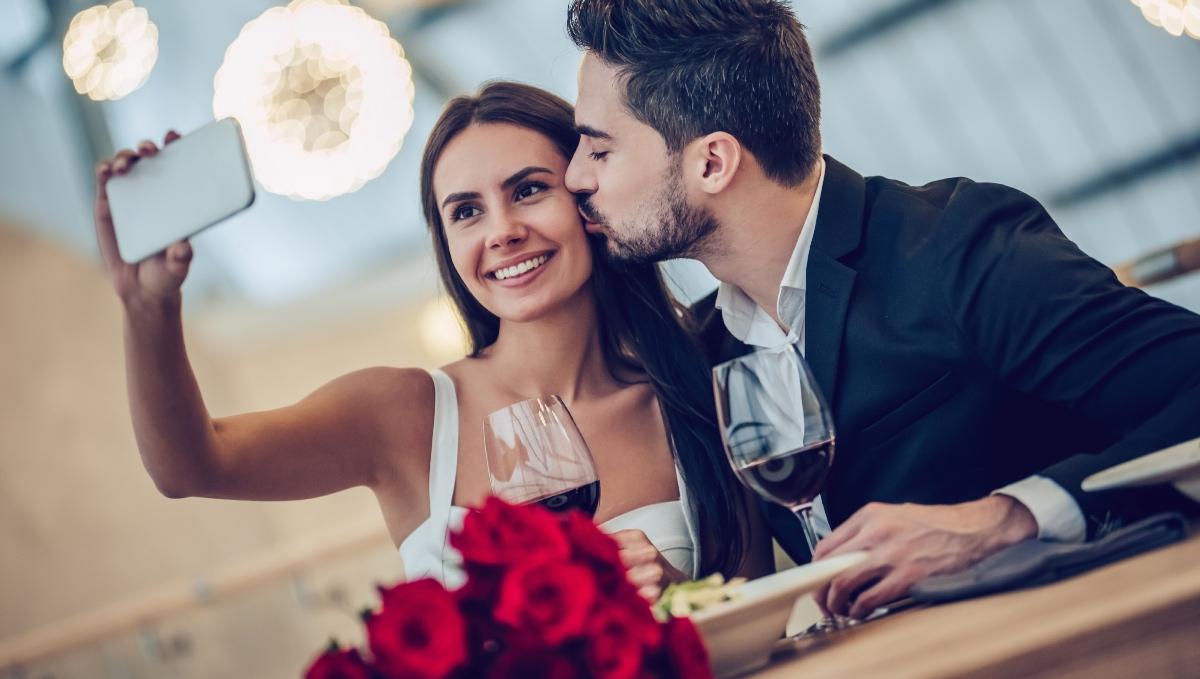 A couple having Valentine's Day dinner together.