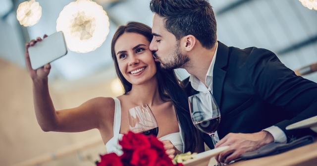 A couple having Valentine's Day dinner together.