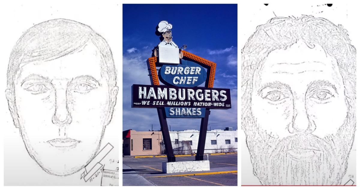 Police drawings of two Speedway Burger Chef murder suspects