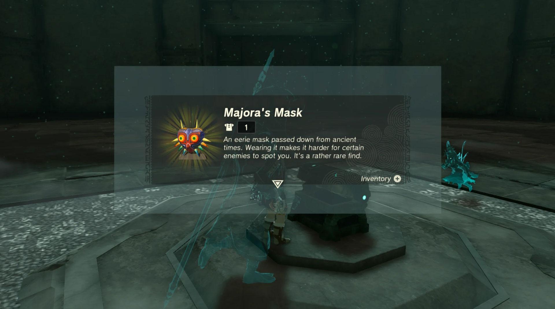 'Tears of the Kingdom' Player finding Major's Mask inside the Depths.