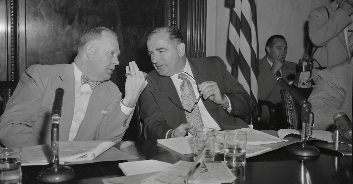 Senators Joseph McCarthy and Karl Mundt talking