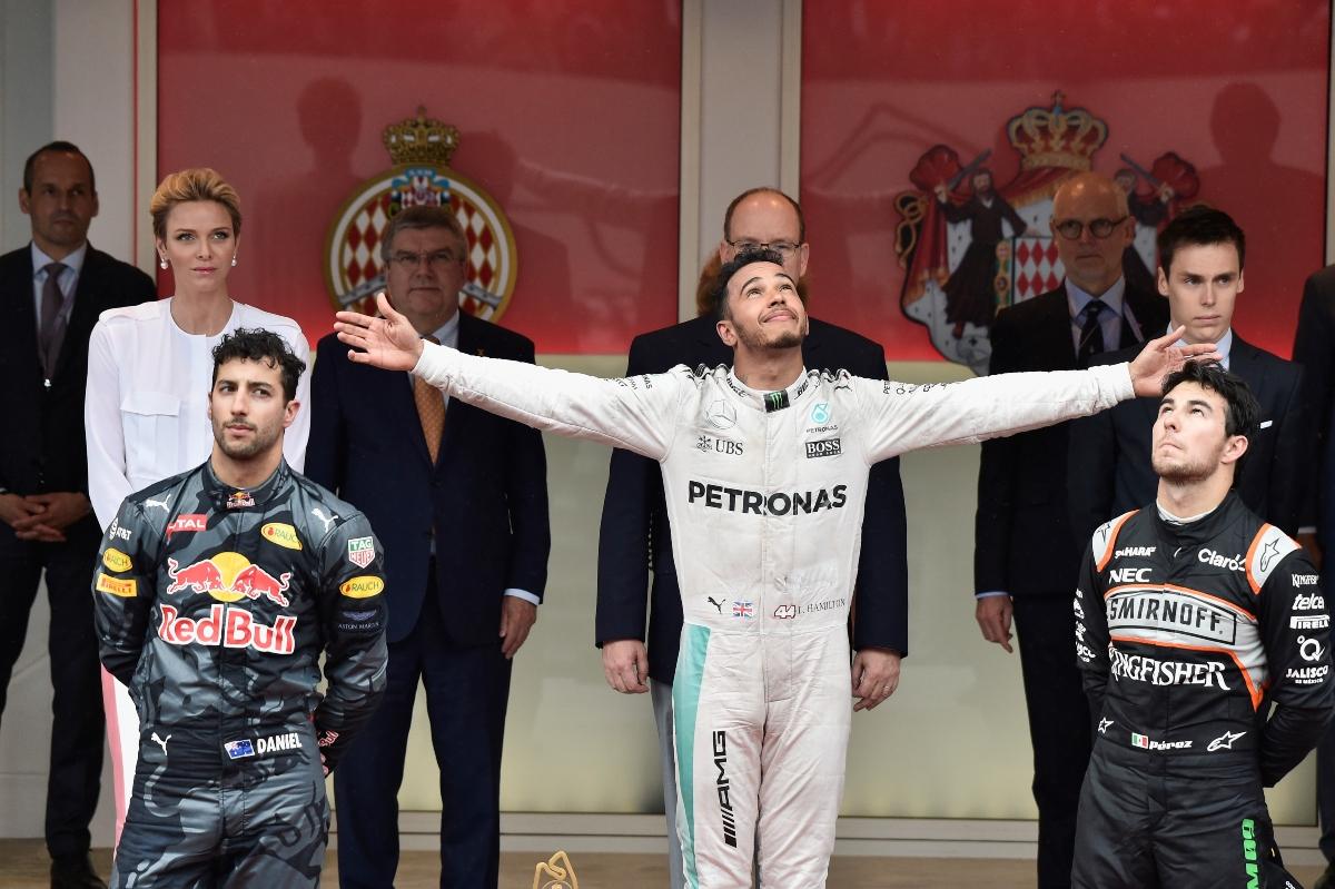 Daniel at F1 Grand Prix in Monaco alongside Lewis Hamilton and Sergio Perez.