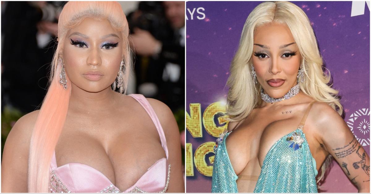 Nick Minaj and Doja Cat in a side by side collage