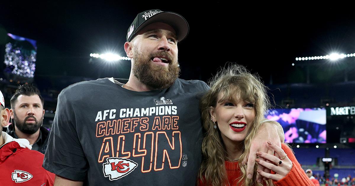 Travis Kelce and Taylor Swift after the AFC Champsionship game. 