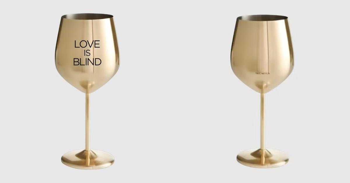 Love is blind golden wine glasses