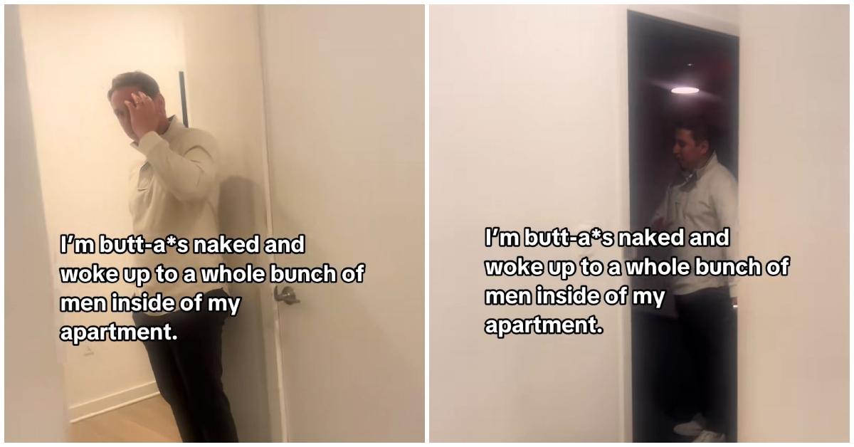 A maintenance man in the doorway of a woman's apartment