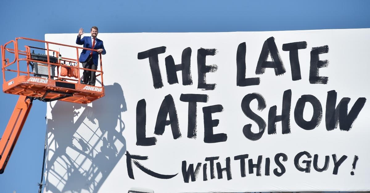 Actor/host James Corden puts up his own billboard for CBS Television Network's "The Late Late Show"