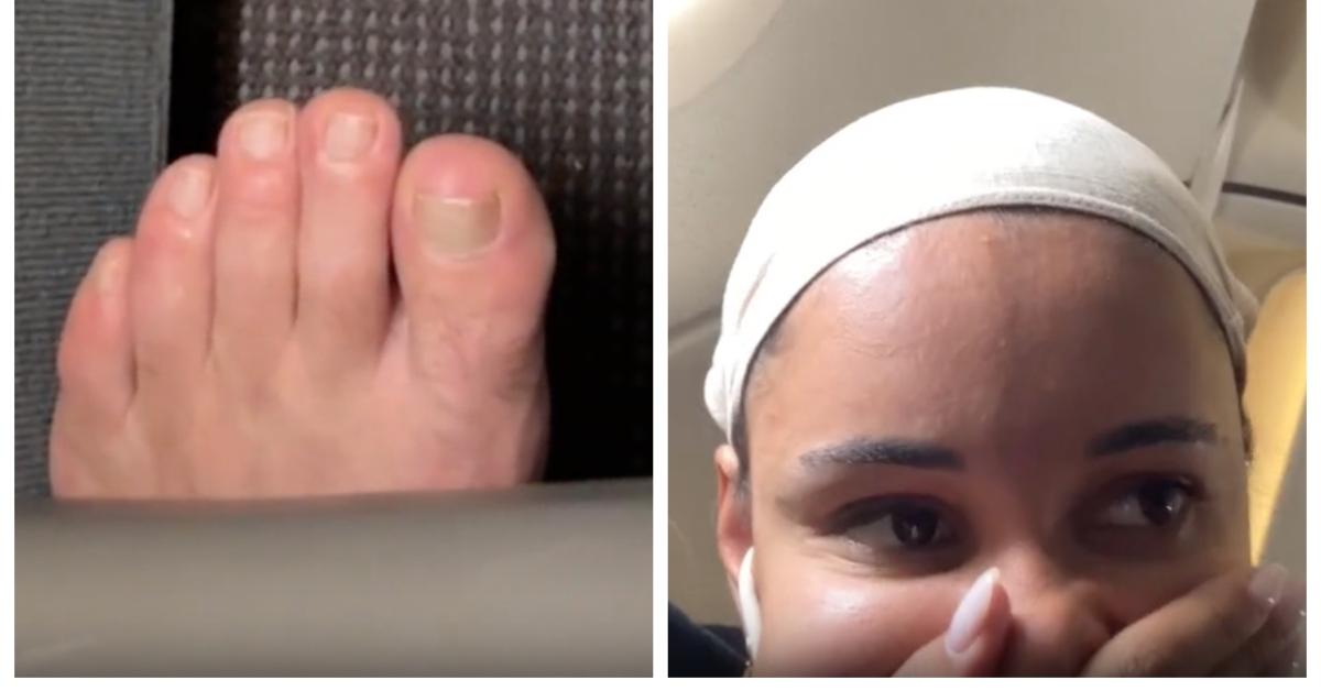 Bare foot on a plane TikTok