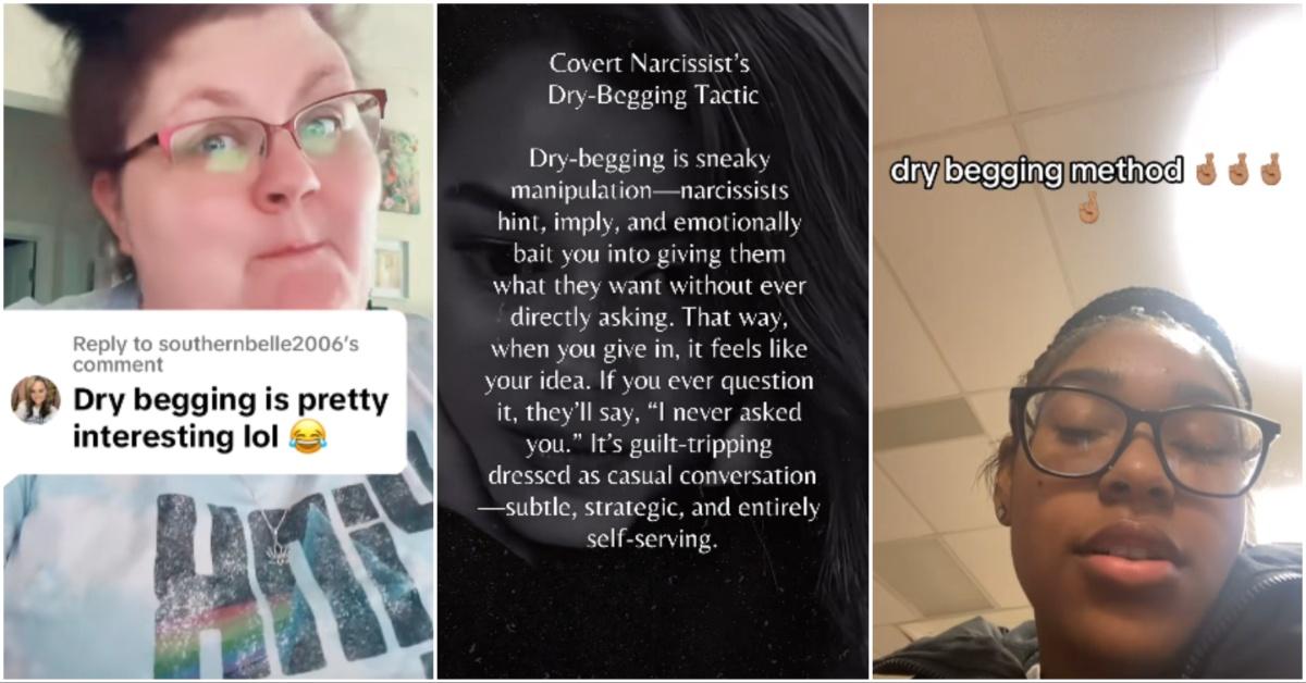 Collage of dry begging videos from TikTok