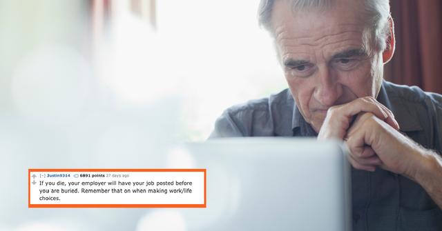 Senior man with hands clasped using laptop