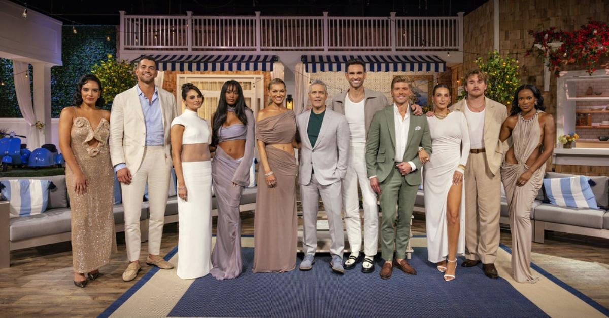 (l-r): Danielle Olivera, Jesse Solomon, Paige DeSorbo, Ciara Miller, Lindsay Hubbard, Andy Cohen, Carl Radke, Kyle Cooke, Amanda Batula, West Wilson, Gabby Prescod at the 'Summer House' Season 8 reunion.