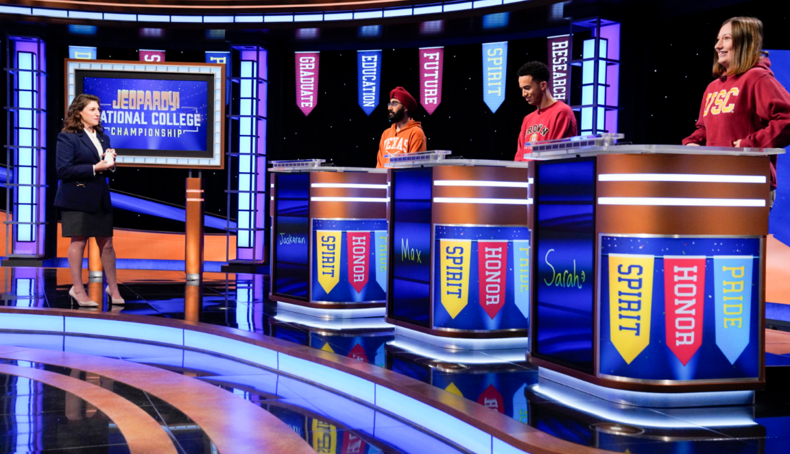 Mayim Bialik hosting the college tournament on 'Jeopardy!'.