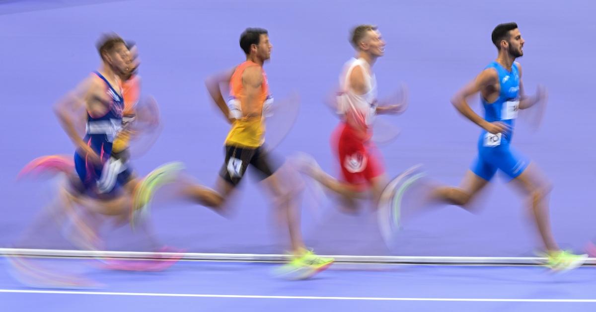 03 August 2024, France, Saint-Denis: Olympics, Paris 2024, Athletics, Stade de France, Preliminary competition, 1500 m, Men, Hope heat, Athletes on the track. Photo: Sven Hoppe/dpa (Photo by Sven Hoppe/picture alliance via Getty Images)