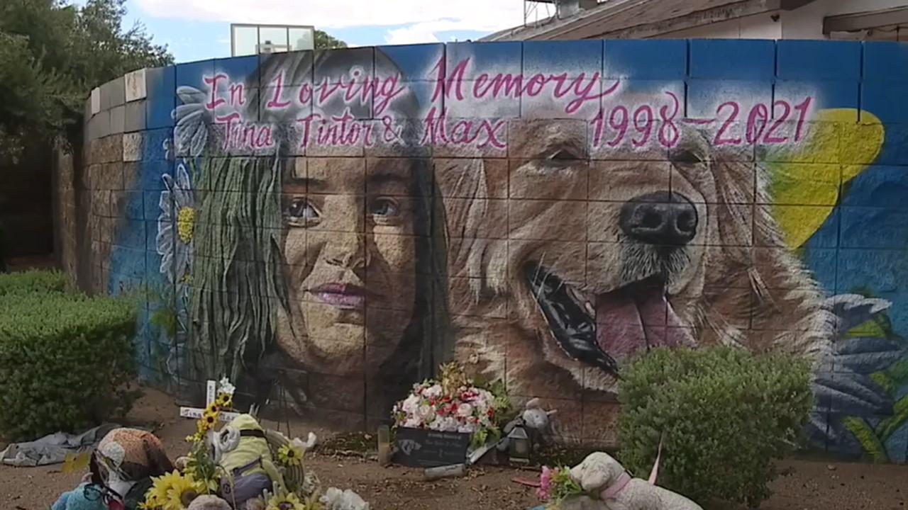 A memorial at the crash site for Tina Tintor and her dog Max