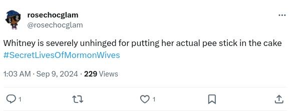 Tweet about Whitney's cake on The Secret Lives of Mormon Wives