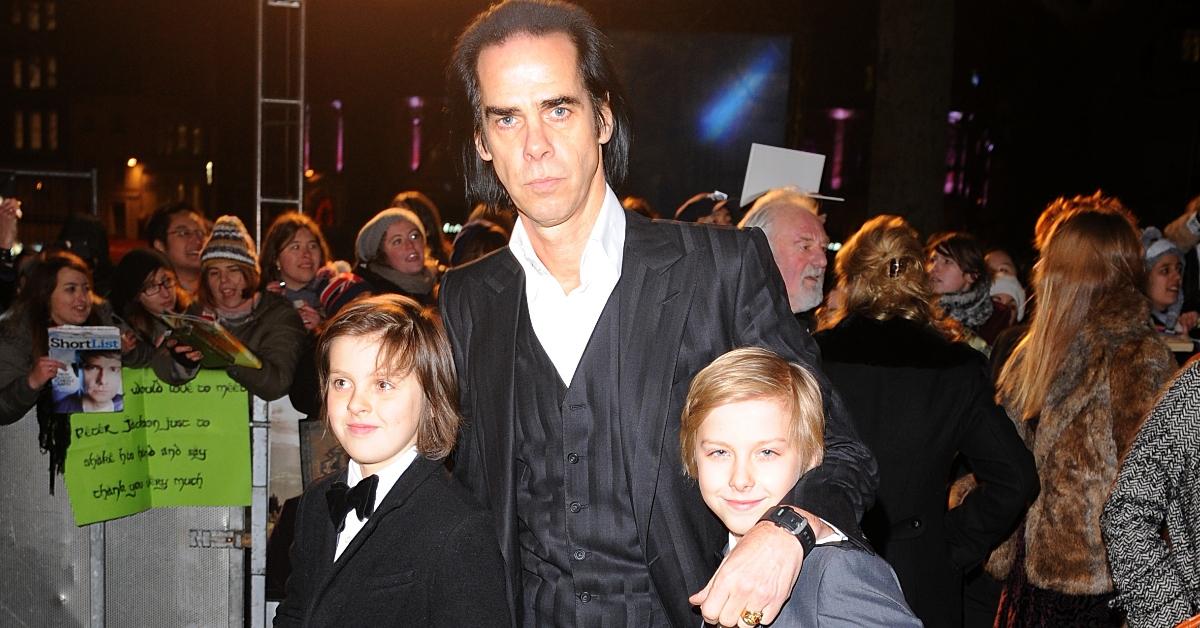 Nick Cave with his children Earl and Arthur arriving for the UK Premiere of The Hobbit: An Unexpected Journey at the Odeon Leicester Square, London. (Photo by Ian West/PA Images via Getty Images)