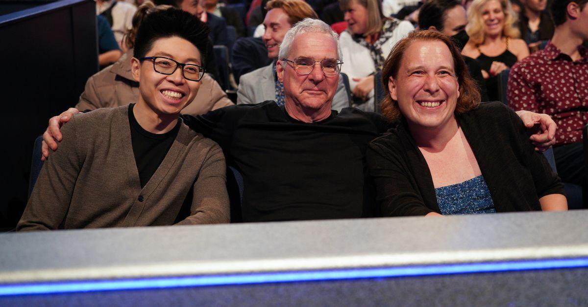 Andrew He, Sam Buttery, and Amy Schneider support the finalists at 'Jeopardy! Masters'