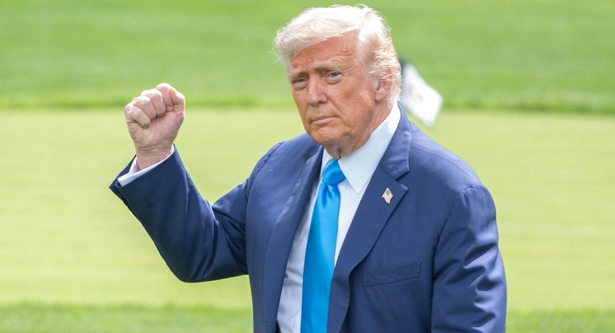 donald trump holding up his fist