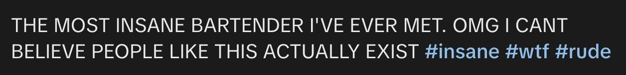 TikToker @a173nn captioned the video, "THE MOST INSANE BARTENDER I'VE EVER MET. OMG, I CAN'T BELIEVE PEOPLE LIKE THIS ACTUALLY EXIST."