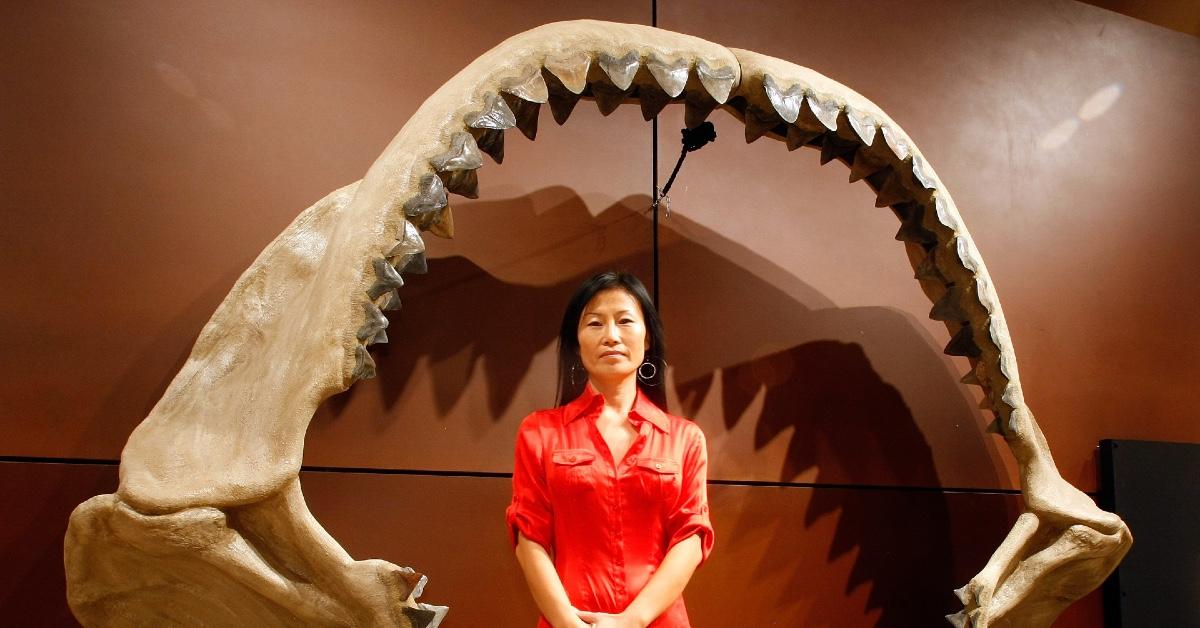 Bonhams & Butterfields Natural History department member Enya Kim with megalodon teeth at the Venetian Resort Hotel Casino September 30, 2009 in Las Vegas, Nevada.